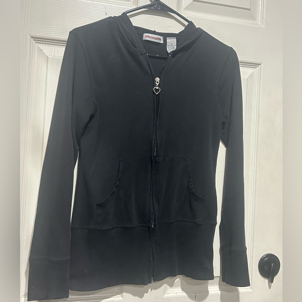 Cherry Stix black zip up hoodie with heart zipper pull Size M #emo